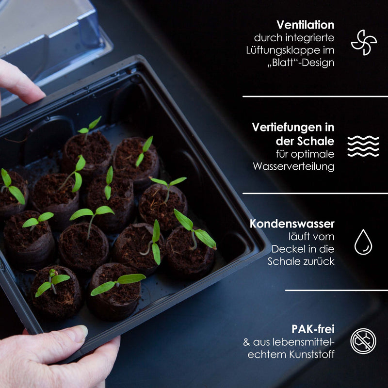 HappySeed Gewächshaus mit 12 Kokos Quelltabletten - Zur Vorkultivierung und Anzucht von Kräutern, Gemüse und Blumen - HappySeed