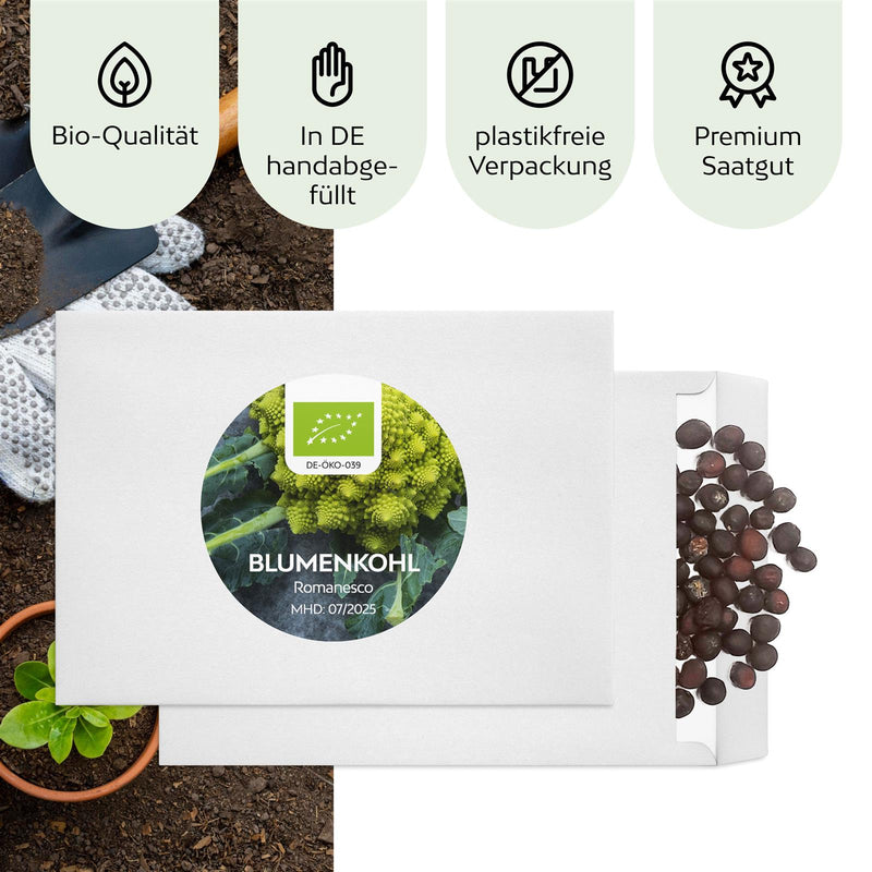 BIO Blumenkohl Samen (Romanesco) - Blumenkohl Saatgut aus biologischem Anbau (50 Korn) - HappySeed