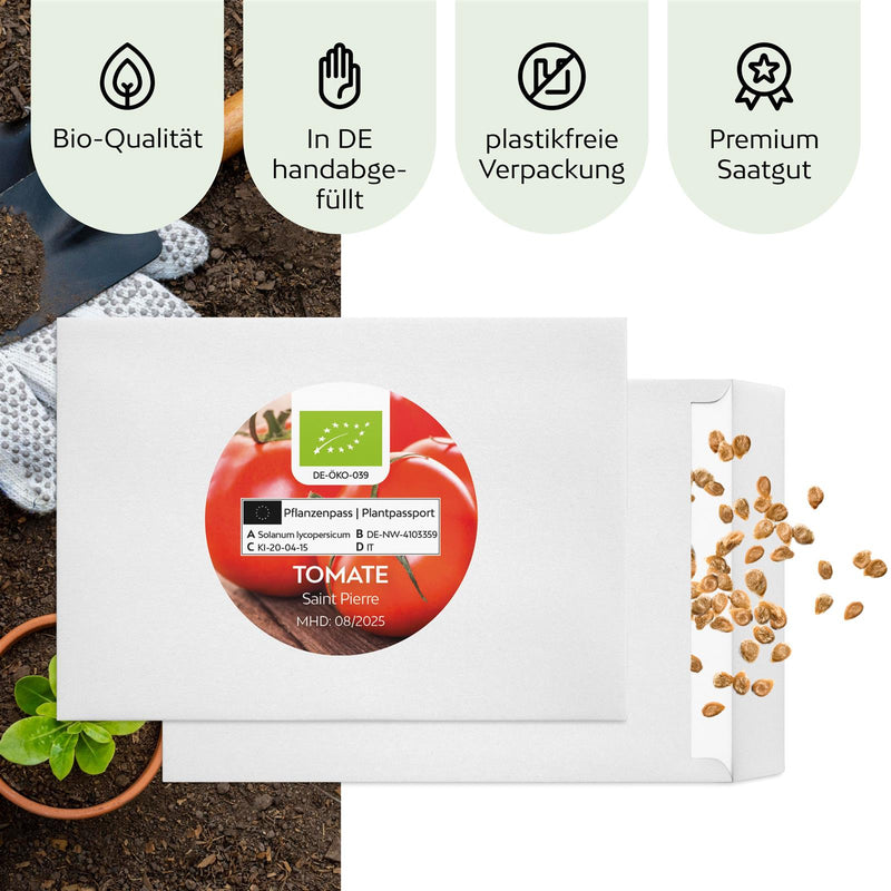 BIO Tomatensamen (Saint Pierre) - Tomaten Saatgut aus biologischem Anbau (10 Korn) - HappySeed