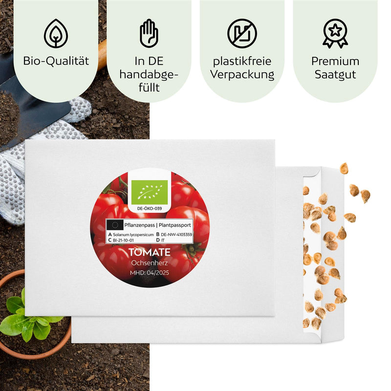 BIO Tomatensamen (Ochsenherz) - Tomaten Saatgut aus biologischem Anbau (10 Korn) - HappySeed