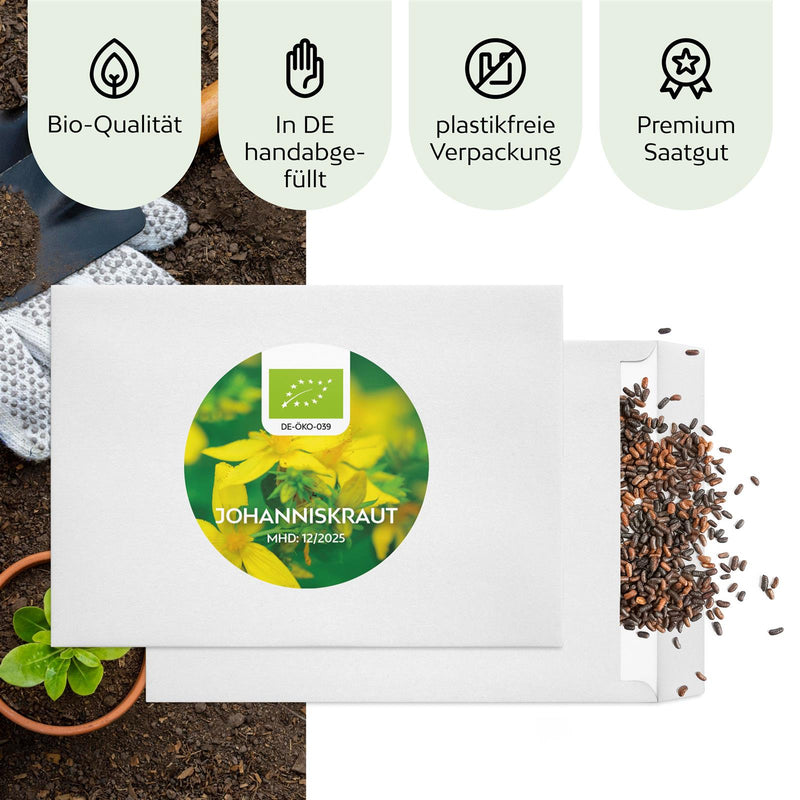 BIO Johanniskraut Samen - Heilkräuter Saatgut aus biologischem Anbau (300 Korn) - HappySeed