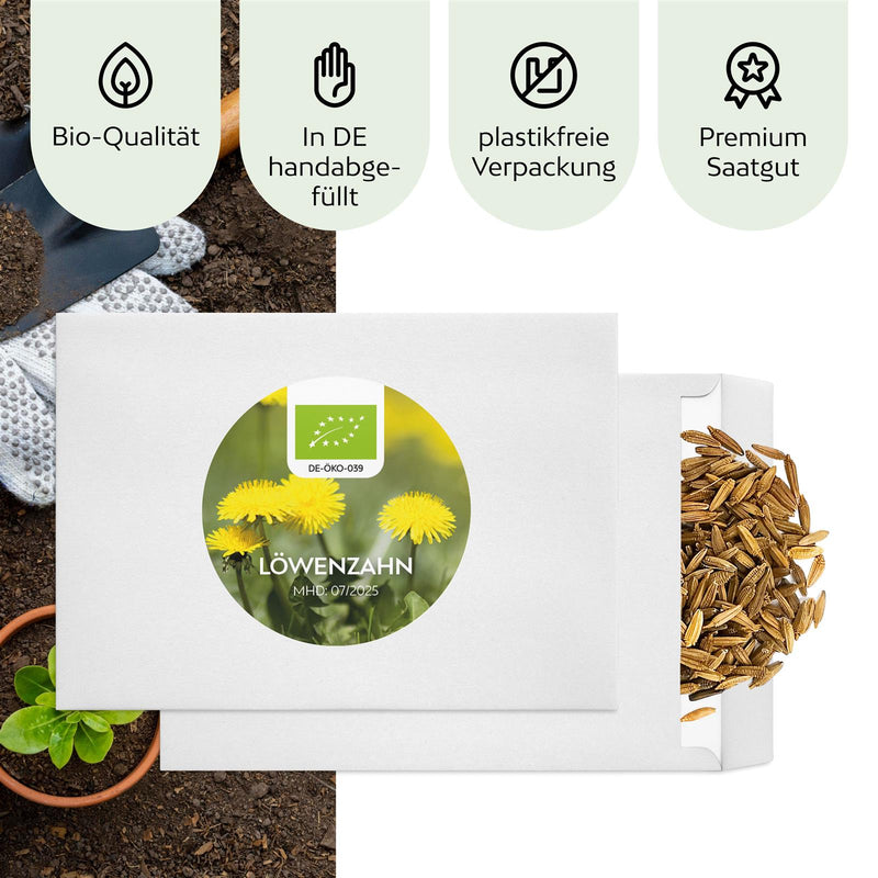 BIO Löwenzahn Samen - Küchenkräuter Saatgut aus biologischem Anbau (400 Korn) - HappySeed