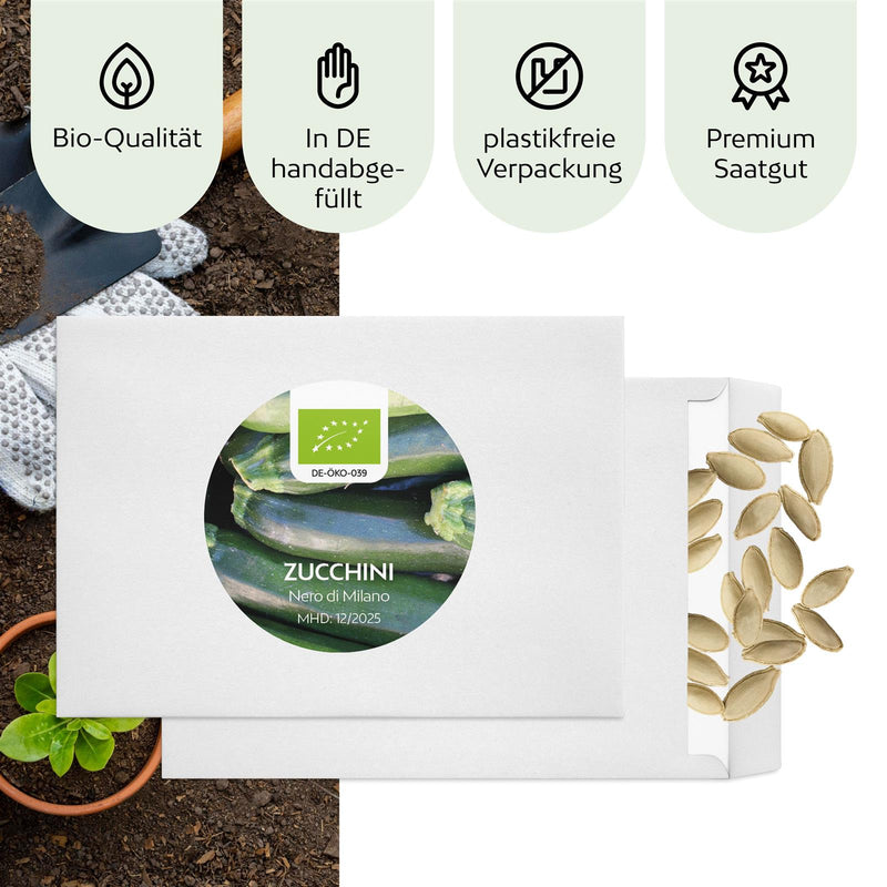 BIO Zucchini Samen (Nero di Milano) - Zucchini Saatgut aus biologischem Anbau (5 Korn) - HappySeed