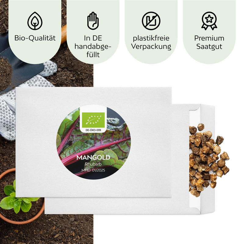 BIO Mangold Samen (Rhubarb) - Mangold Saatgut aus biologischem Anbau (25 Korn) - HappySeed