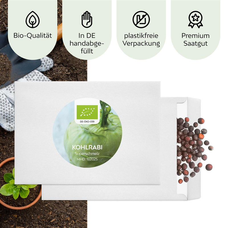 BIO Kohlrabi Samen (Superschmelz) - Kohlrabi Saatgut aus biologischem Anbau (20 Korn) - HappySeed
