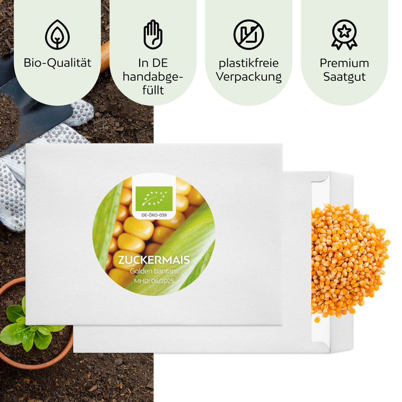 BIO Zuckermais Samen (Golden Bantam) - Mais Saatgut aus biologischem Anbau (30 Korn) - HappySeed