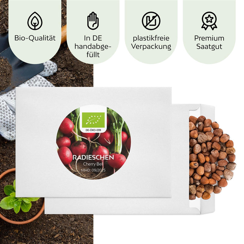 BIO Radieschen Samen (Cherry Bell) - Radieschen Saatgut aus biologischem Anbau (50 Korn) - HappySeed