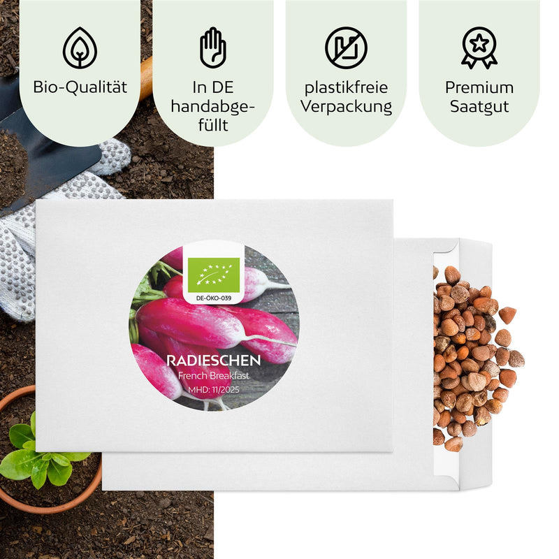 BIO Radieschen Samen (French Breakfast) - Radieschen Saatgut aus biologischem Anbau (75 Korn) - HappySeed