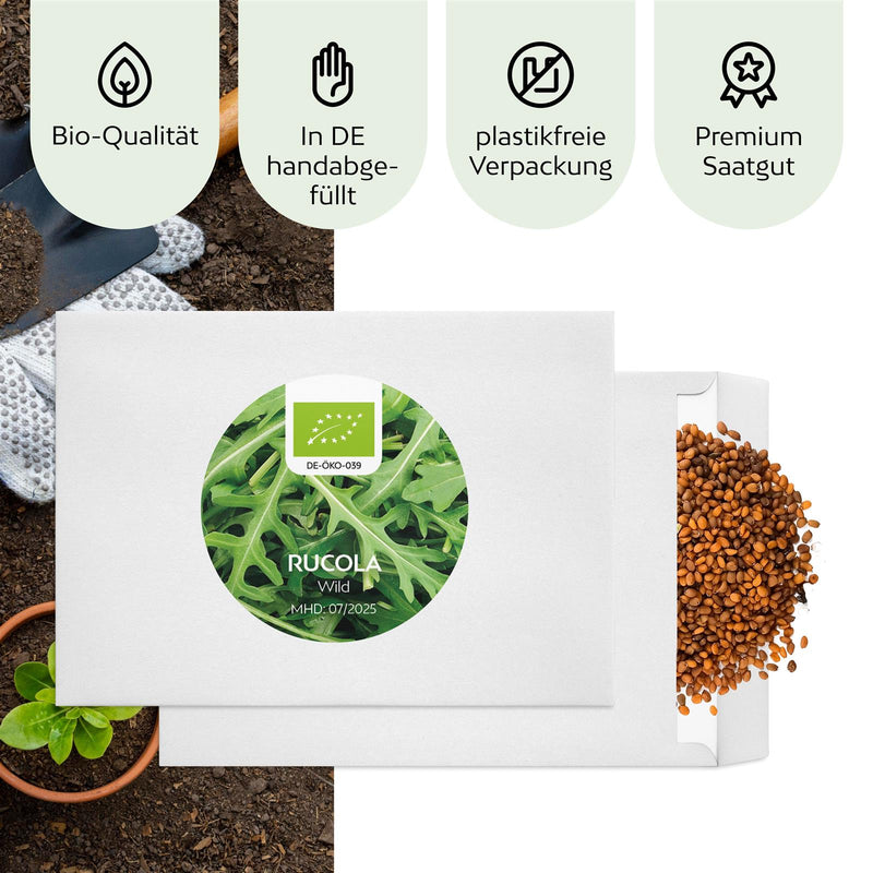 BIO Rucola Samen (Diplotaxis tenuifolia) - Wilde Rauke Saatgut aus biologischem Anbau (750 Korn) - HappySeed