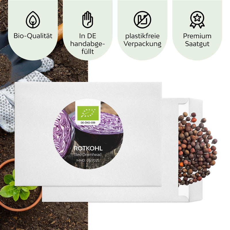 BIO Rotkohl Samen (Red Drumhead) - Rotkohl Saatgut aus biologischem Anbau (125 Korn) - HappySeed
