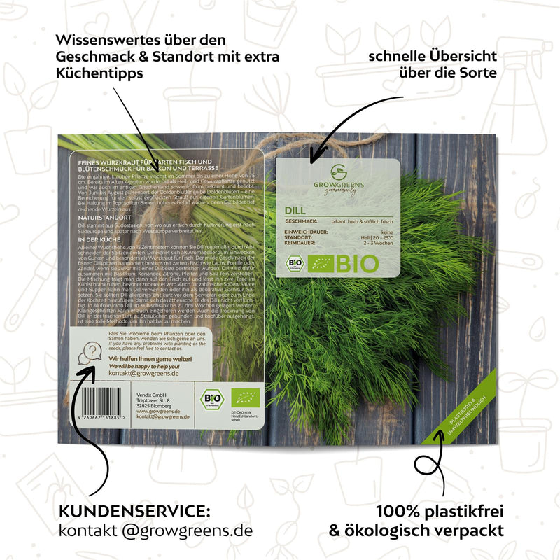 BIO Dill Samen - Küchenkräuter Saatgut aus biologischem Anbau (350 Korn) - HappySeed