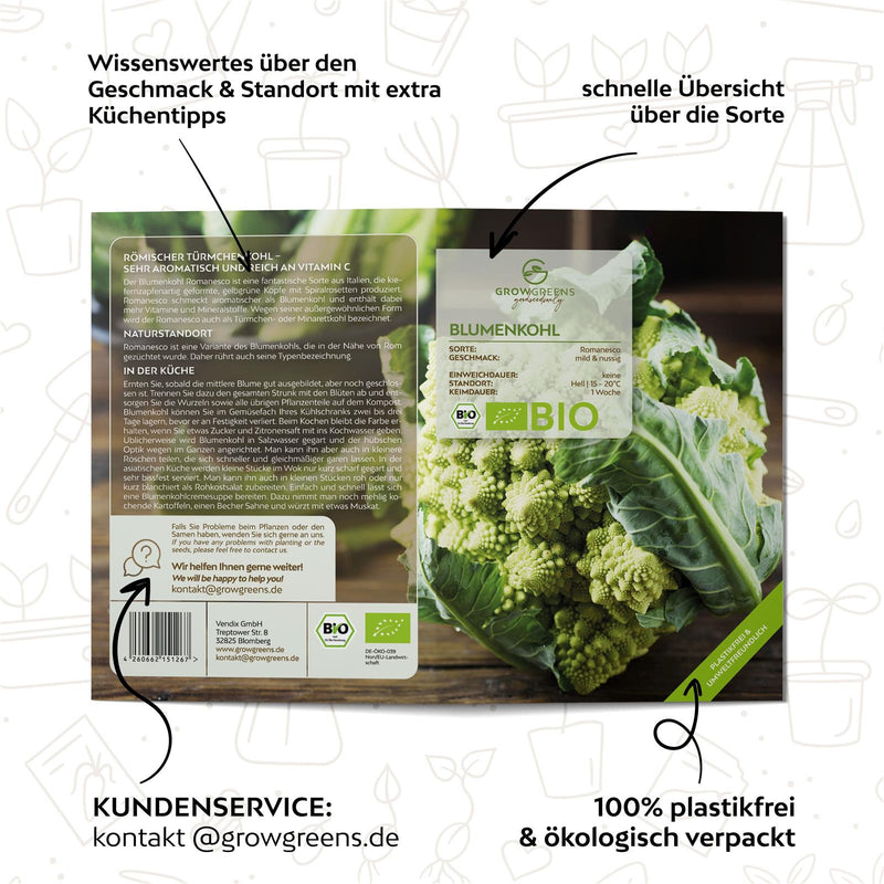 BIO Blumenkohl Samen (Romanesco) - Blumenkohl Saatgut aus biologischem Anbau (50 Korn) - HappySeed