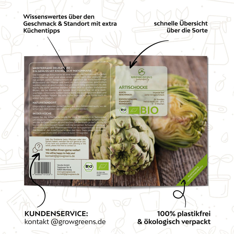 BIO Artischocken Samen (Imperial Star) - Artischocke Saatgut aus biologischem Anbau (5 Korn) - HappySeed