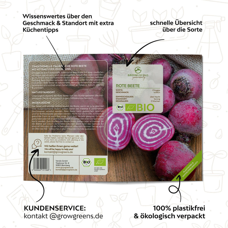 BIO Rote Beete Samen (Chioggia) - Rote Bete Saatgut aus biologischem Anbau (35 Korn) - HappySeed