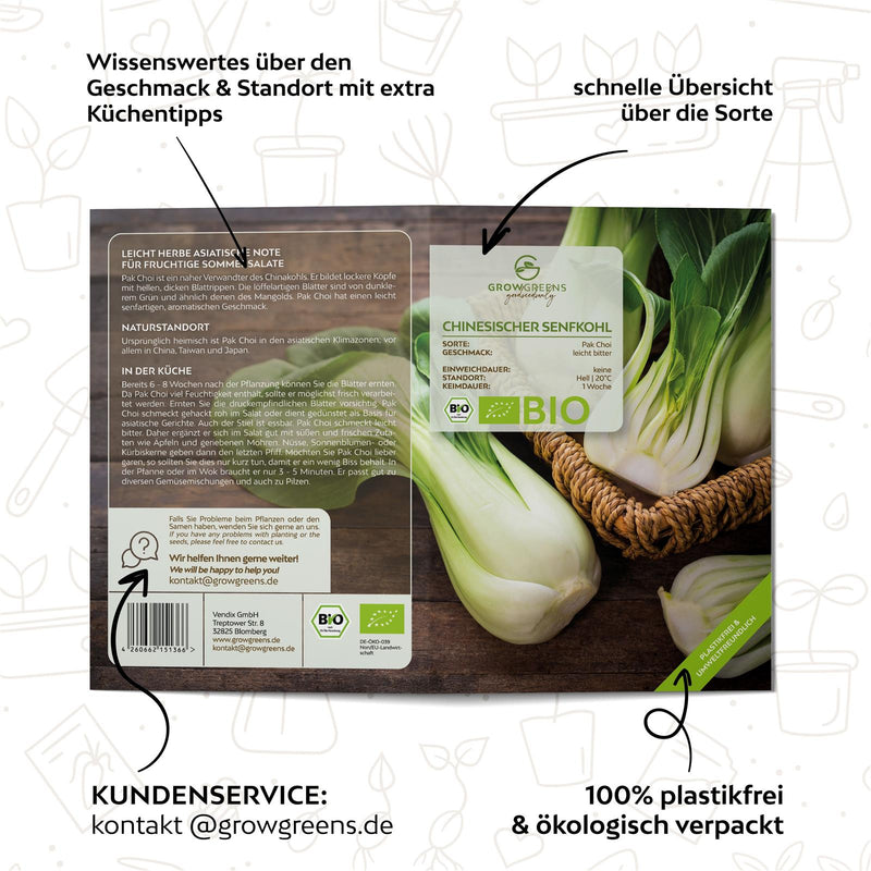 BIO Chinesischer Senfkohl Samen (Pak Choi) - Pak Choi Saatgut aus biologischem Anbau (150 Korn) - HappySeed