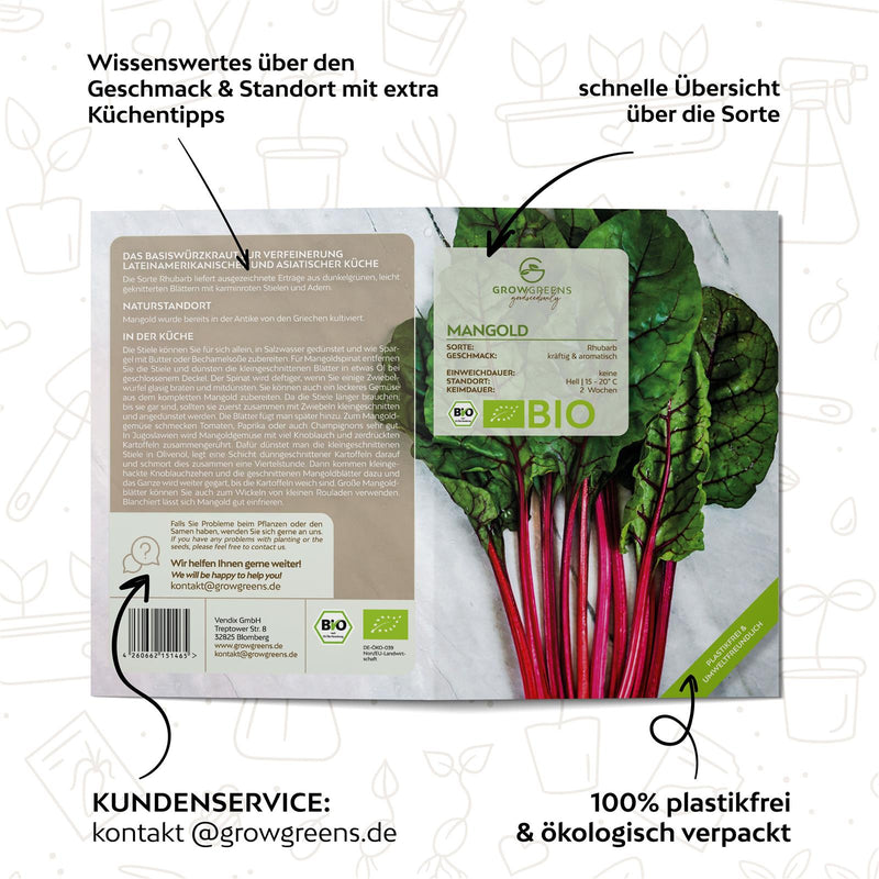 BIO Mangold Samen (Rhubarb) - Mangold Saatgut aus biologischem Anbau (25 Korn) - HappySeed