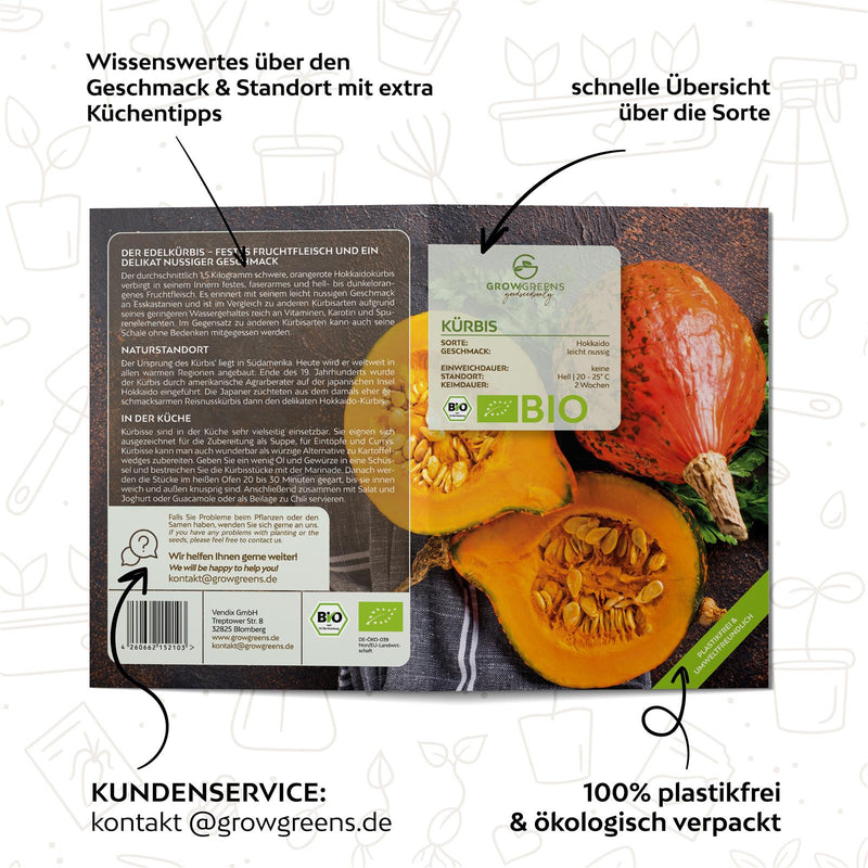 BIO Kürbis Samen (Hokkaido) - Kürbis Saatgut aus biologischem Anbau (5 Korn) - HappySeed
