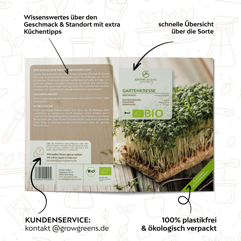 BIO Kressesamen - Küchenkräuter Saatgut aus biologischem Anbau ideal (2000 Korn) - HappySeed