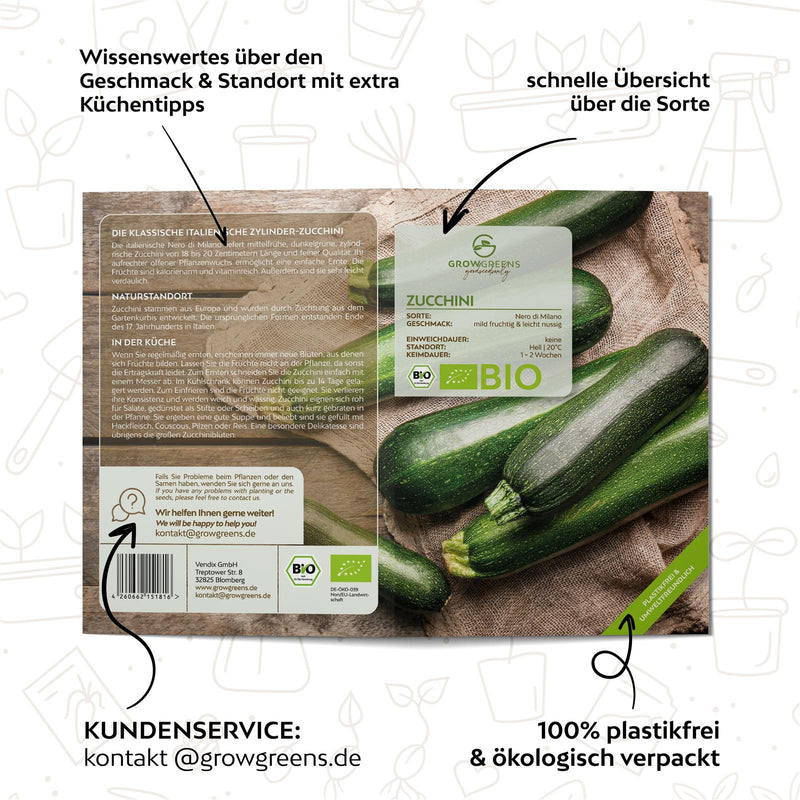 BIO Zucchini Samen (Nero di Milano) - Zucchini Saatgut aus biologischem Anbau (5 Korn) - HappySeed