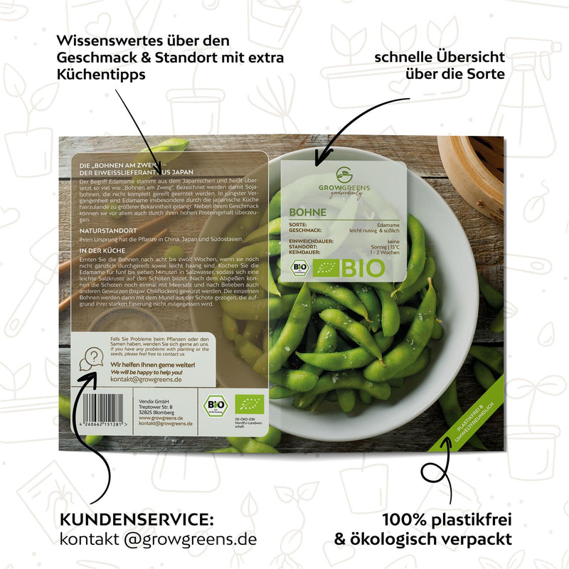 BIO Bohnen Samen (Edamame) - Bohne Saatgut aus biologischem Anbau (12 Korn) - HappySeed