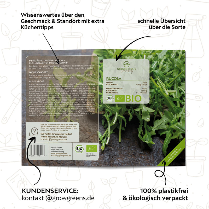 BIO Rucola Samen (Diplotaxis tenuifolia) - Wilde Rauke Saatgut aus biologischem Anbau (750 Korn) - HappySeed