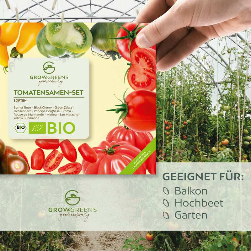 BIO Tomatensamen Set (10 Sorten) - Tomaten Samen Anzuchtset aus biologischem Anbau - HappySeed