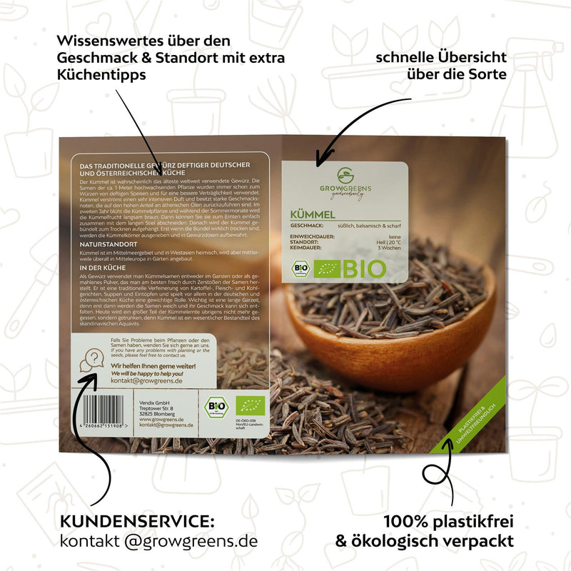 BIO Kümmelsamen - Küchenkräuter Saatgut aus biologischem Anbau (400 Korn) - HappySeed
