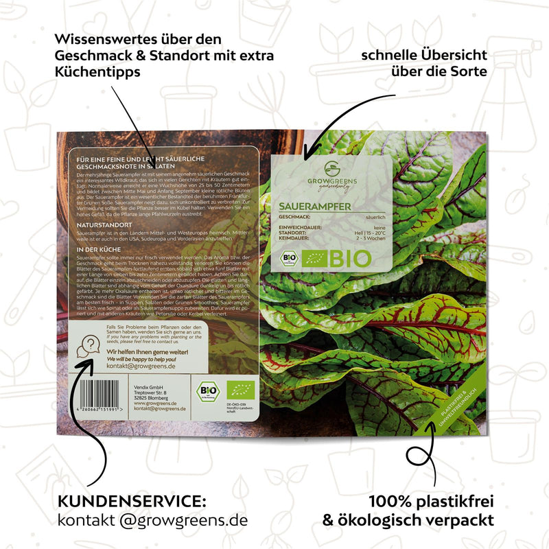 BIO Sauerampfer Samen - Heilkräuter Saatgut aus biologischem Anbau (200 Korn) - HappySeed