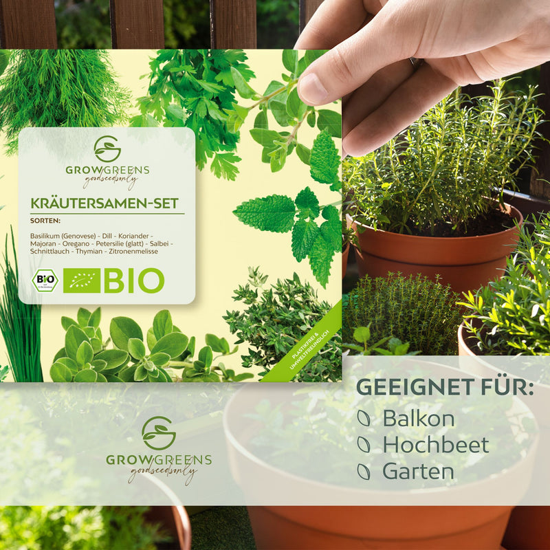 BIO Kräutersamen Set (10 Sorten) - Küchenkräuter Anzuchtset aus biologischem Anbau - HappySeed