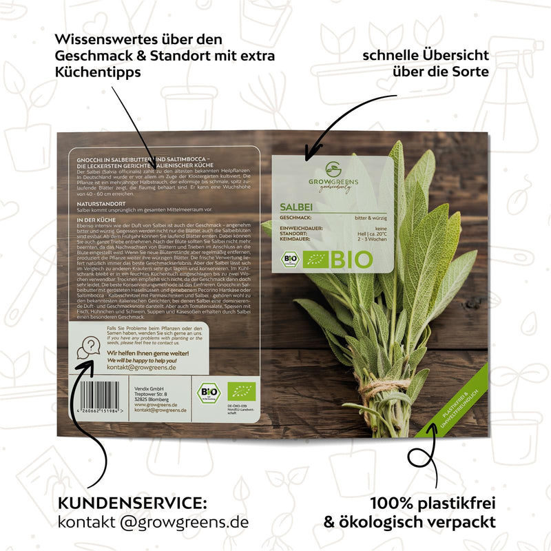 BIO Salbei Samen - Heilkräuter Saatgut aus biologischem Anbau (30 Korn) - HappySeed
