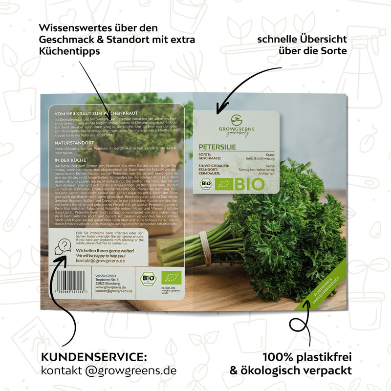 BIO Petersilie Samen kraus - Küchenkräuter Saatgut aus biologischem Anbau (400 Korn) - HappySeed