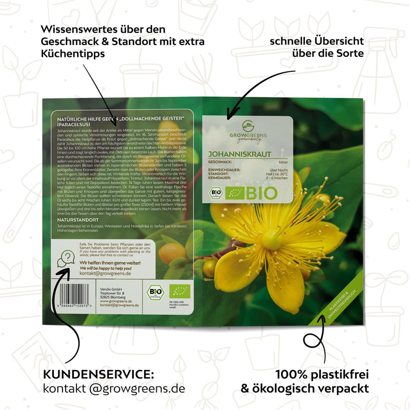 BIO Johanniskraut Samen - Heilkräuter Saatgut aus biologischem Anbau (300 Korn) - HappySeed