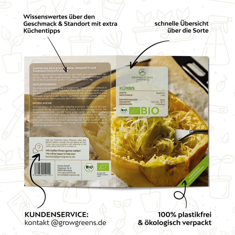 BIO Kürbis Samen (Spaghetti) - Kürbis Saatgut aus biologischem Anbau (5 Korn) - HappySeed