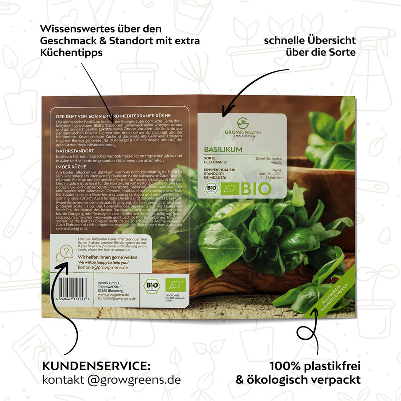 BIO Basilikum Samen Sweet Genovese - Küchenkräuter Saatgut aus biologischem Anbau (400 Korn) - HappySeed