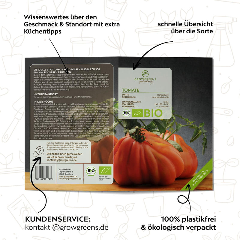 BIO Tomatensamen (Ochsenherz) - Tomaten Saatgut aus biologischem Anbau (10 Korn) - HappySeed