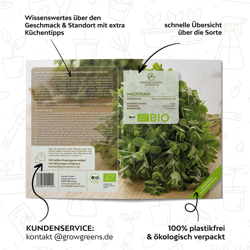 BIO Majoran Samen - Küchenkräuter Saatgut aus biologischem Anbau (700 Korn) - HappySeed