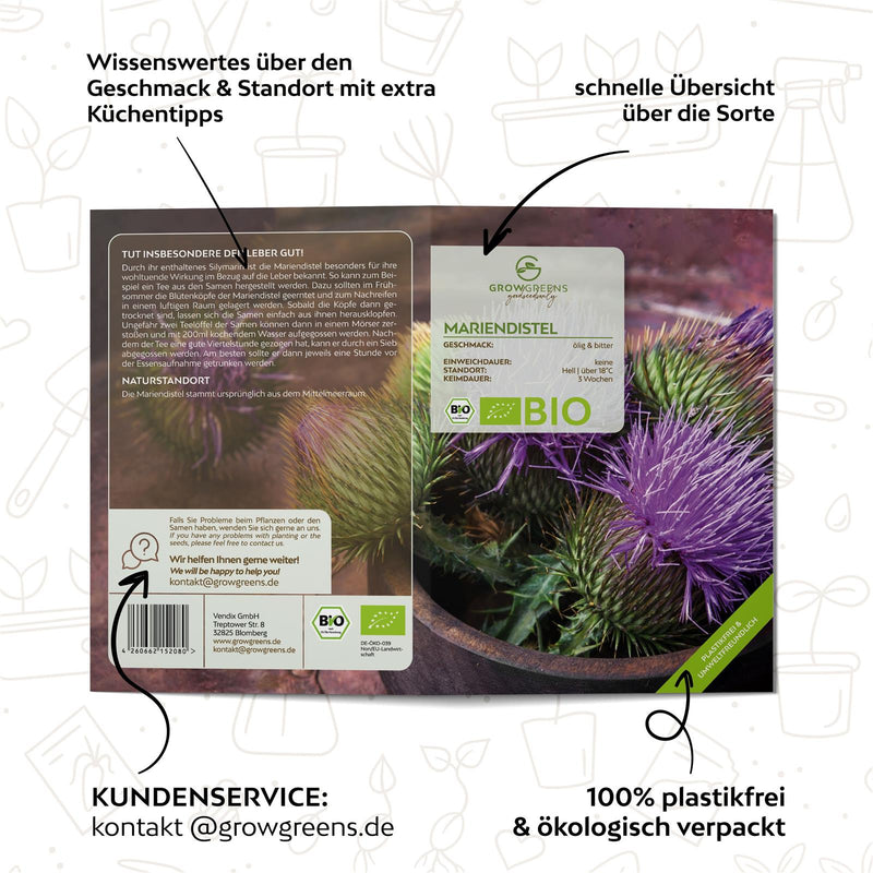 BIO Mariendistel Samen - Heilkräuter Saatgut aus biologischem Anbau (50 Korn) - HappySeed