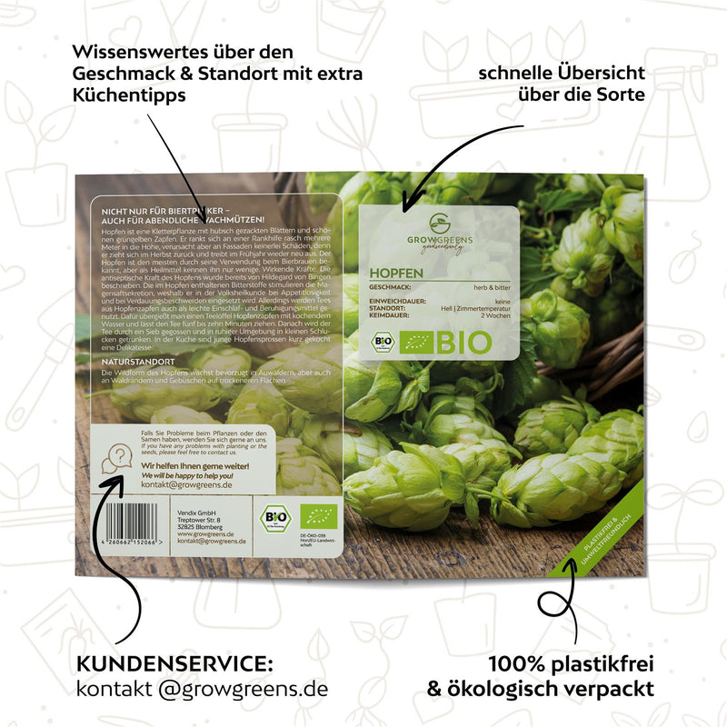BIO Hopfen Samen - Heilkräuter Saatgut aus biologischem Anbau (40 Korn) - HappySeed