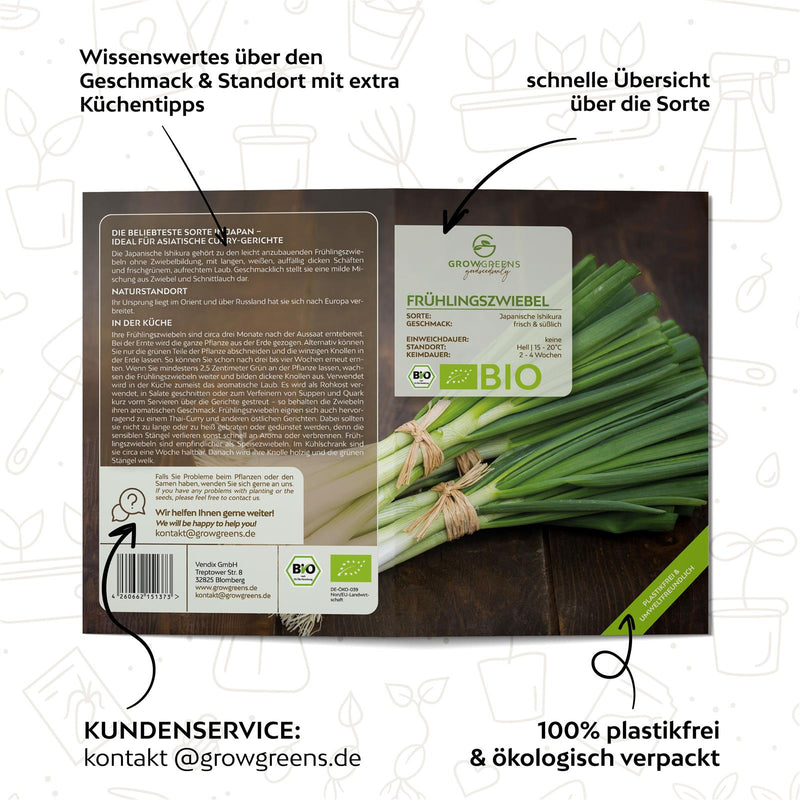 BIO Frühlingszwiebel Samen (Japanische Ishikura) - Frühlingszwiebeln Saatgut aus biologischem Anbau (75 Korn) - HappySeed