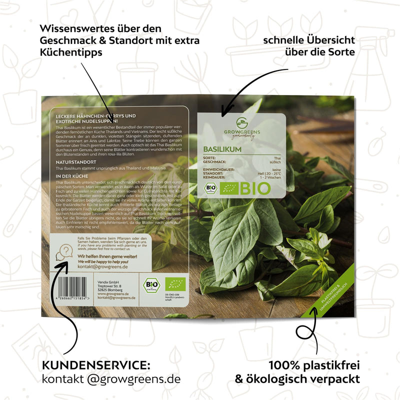 BIO Thai Basilikum Samen - Küchenkräuter Saatgut aus biologischem Anbau (250 Korn) - HappySeed