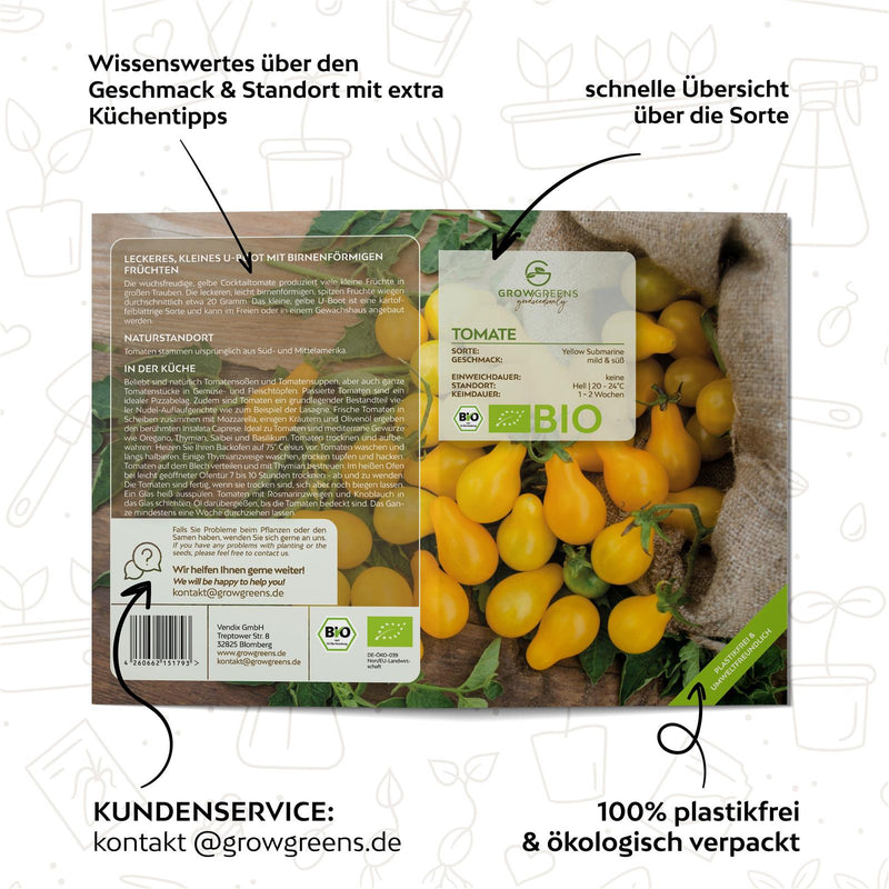 BIO Tomatensamen (Yellow Submarine) - Tomaten Saatgut aus biologischem Anbau (10 Korn) - HappySeed