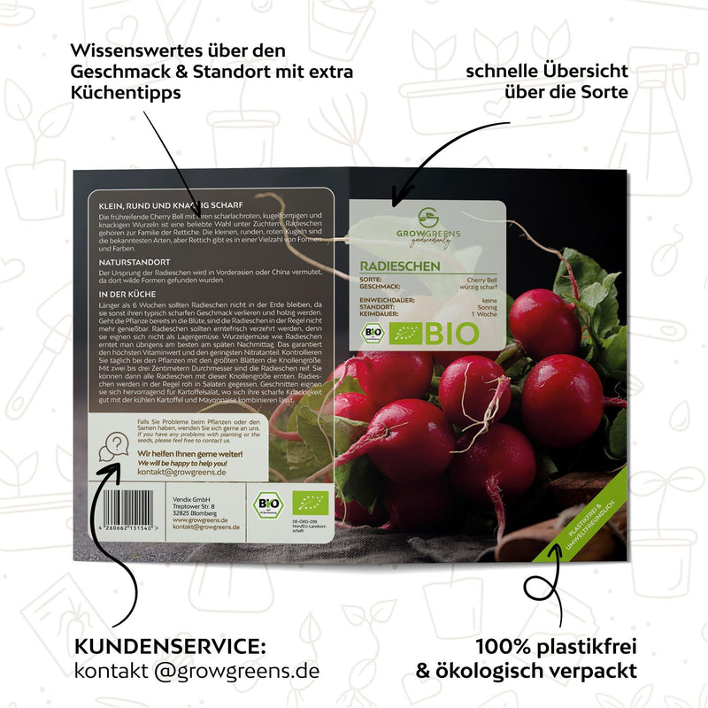 BIO Radieschen Samen (Cherry Bell) - Radieschen Saatgut aus biologischem Anbau (50 Korn) - HappySeed