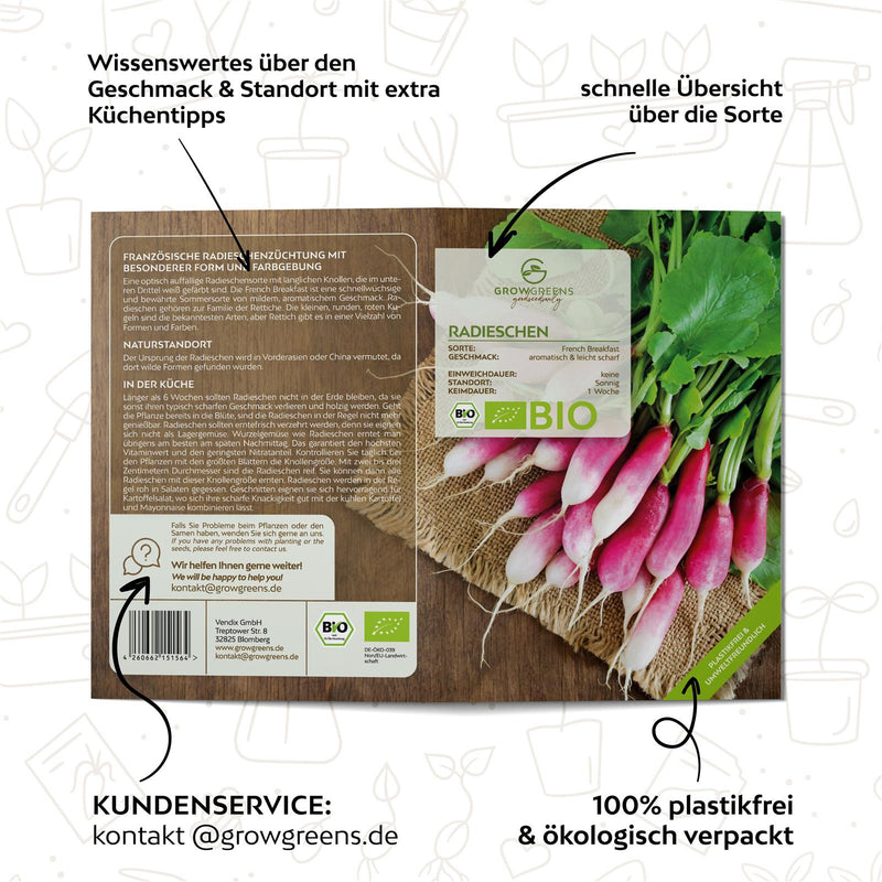 BIO Radieschen Samen (French Breakfast) - Radieschen Saatgut aus biologischem Anbau (75 Korn) - HappySeed