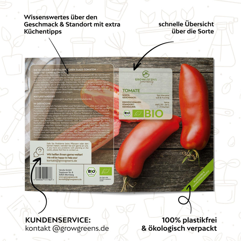 BIO Tomatensamen (San Marzano) - Tomaten Saatgut aus biologischem Anbau (10 Korn) - HappySeed
