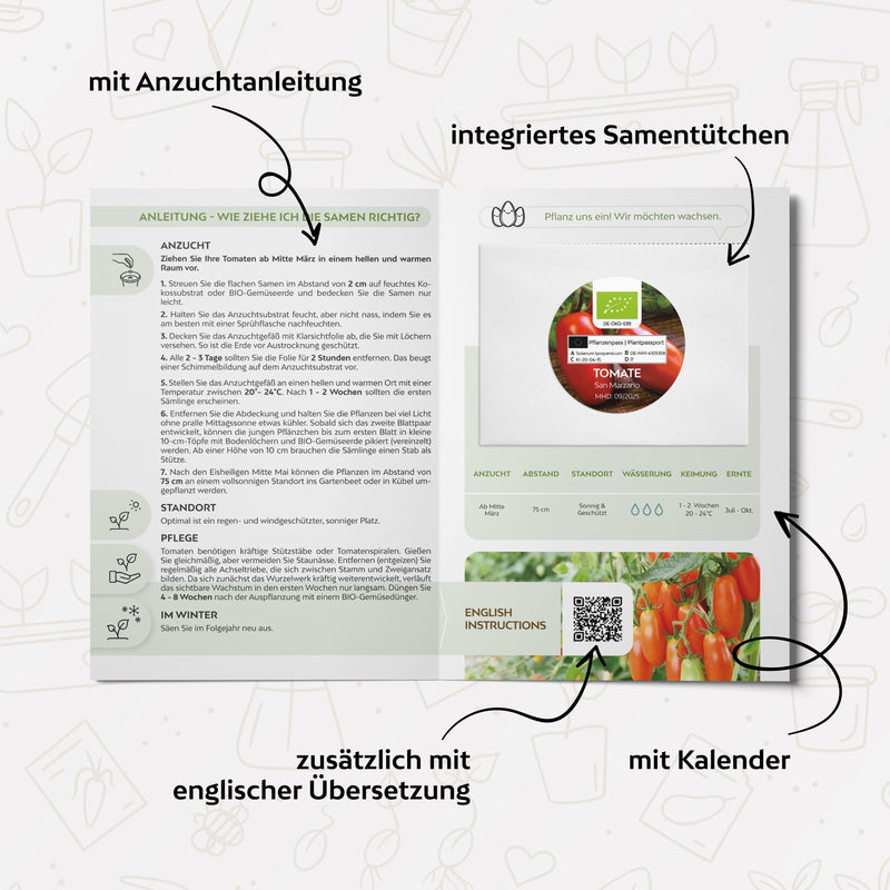 BIO Tomatensamen (San Marzano) - Tomaten Saatgut aus biologischem Anbau (10 Korn) - HappySeed