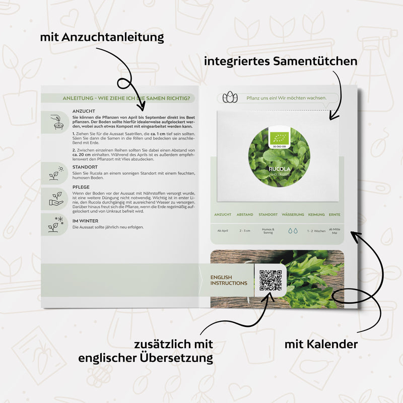 BIO Rucola Samen (Eruca sativa) - Rauke Saatgut aus biologischem Anbau (500 Korn) - HappySeed