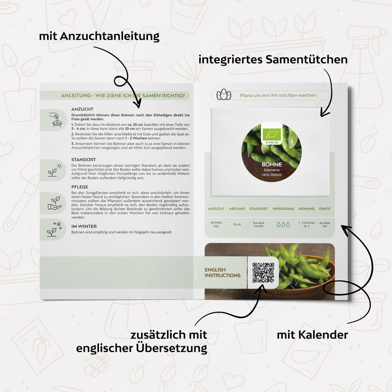 BIO Bohnen Samen (Edamame) - Bohne Saatgut aus biologischem Anbau (12 Korn) - HappySeed