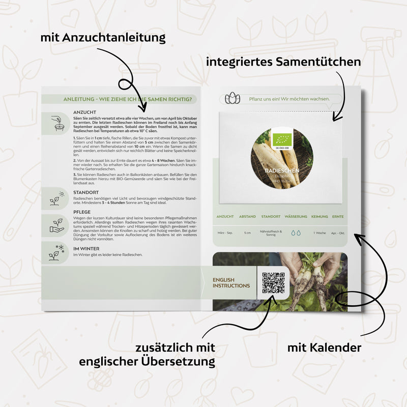 BIO Radieschen Samen (Eiszapfen) - Radieschen Saatgut aus biologischem Anbau (50 Korn) - HappySeed