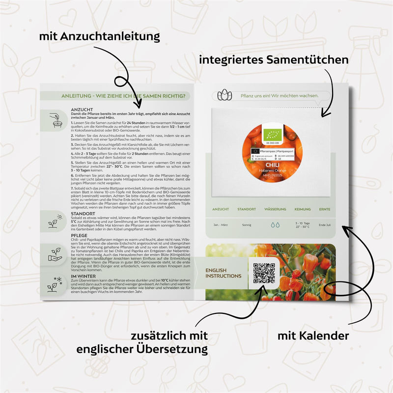 BIO Chili Samen (Habanero Orange, 250.000 Scoville) - Chili Saatgut aus biologischem Anbau (10 Korn) - HappySeed