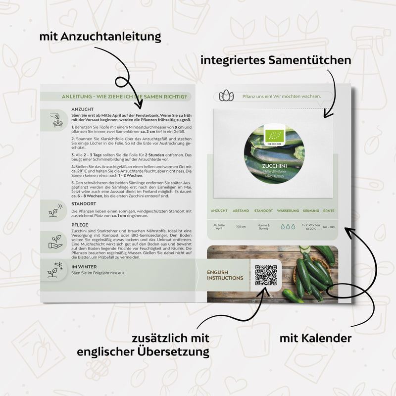 BIO Zucchini Samen (Nero di Milano) - Zucchini Saatgut aus biologischem Anbau (5 Korn) - HappySeed